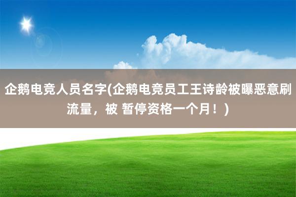 企鹅电竞人员名字(企鹅电竞员工王诗龄被曝恶意刷流量，被 暂停资格一个月！)