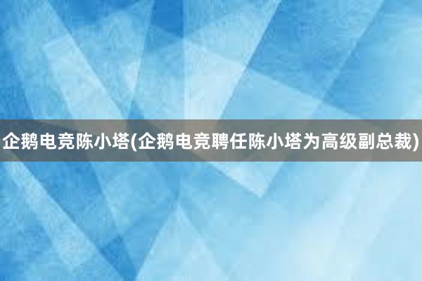 企鹅电竞陈小塔(企鹅电竞聘任陈小塔为高级副总裁)