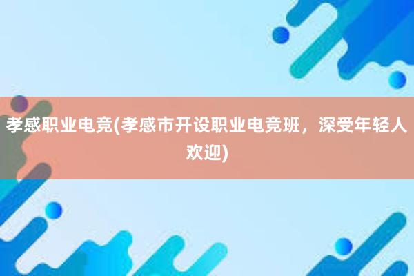 孝感职业电竞(孝感市开设职业电竞班，深受年轻人欢迎)