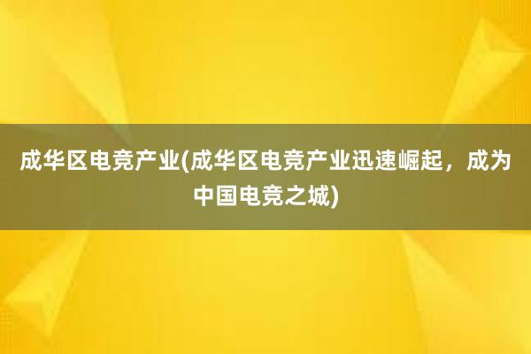 成华区电竞产业(成华区电竞产业迅速崛起，成为中国电竞之城)