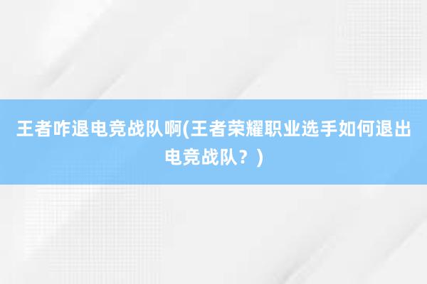 王者咋退电竞战队啊(王者荣耀职业选手如何退出电竞战队？)