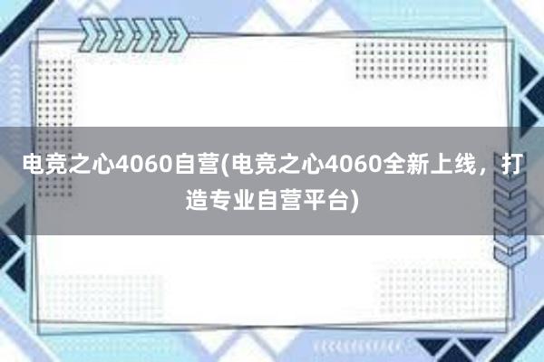 电竞之心4060自营(电竞之心4060全新上线，打造专业自营平台)