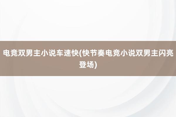 电竞双男主小说车速快(快节奏电竞小说双男主闪亮登场)