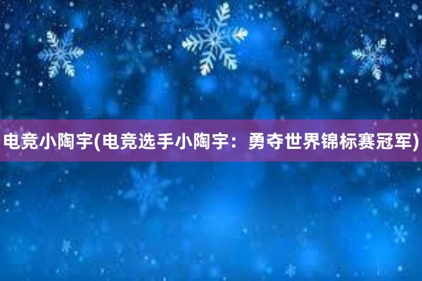 电竞小陶宇(电竞选手小陶宇：勇夺世界锦标赛冠军)