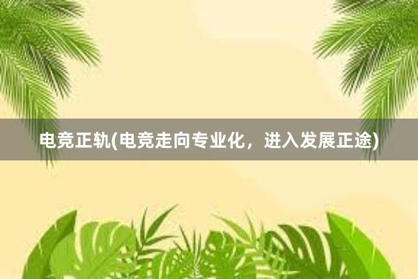 电竞正轨(电竞走向专业化，进入发展正途)