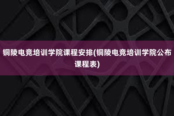 铜陵电竞培训学院课程安排(铜陵电竞培训学院公布课程表)