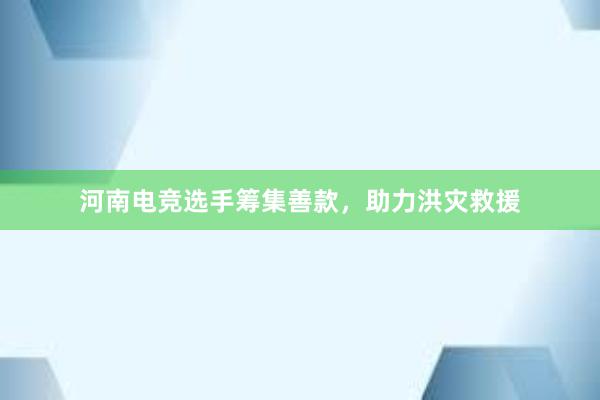 河南电竞选手筹集善款，助力洪灾救援