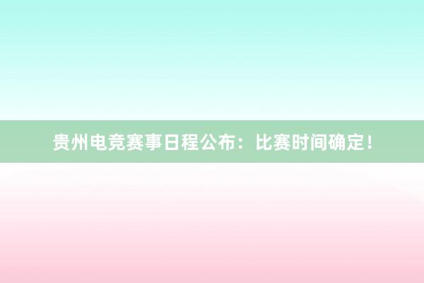 贵州电竞赛事日程公布：比赛时间确定！